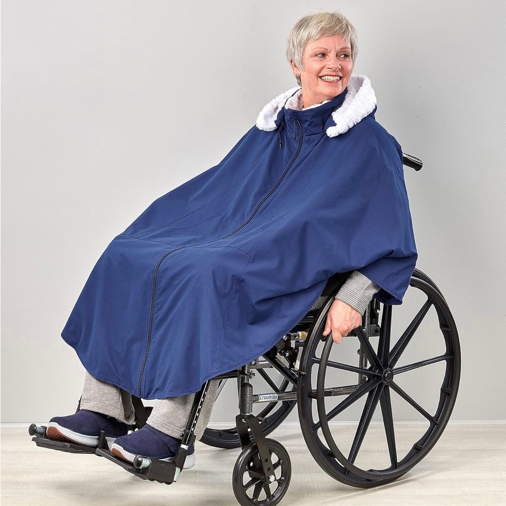 Women’s Navy Hooded Wheelchair Poncho Coat